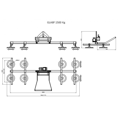 Vakuový manipulátor GLA8F pro manipulaci s plechy, nosnost 1500 kg